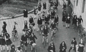 Girls on Bicycles at Ursuline College Sligo